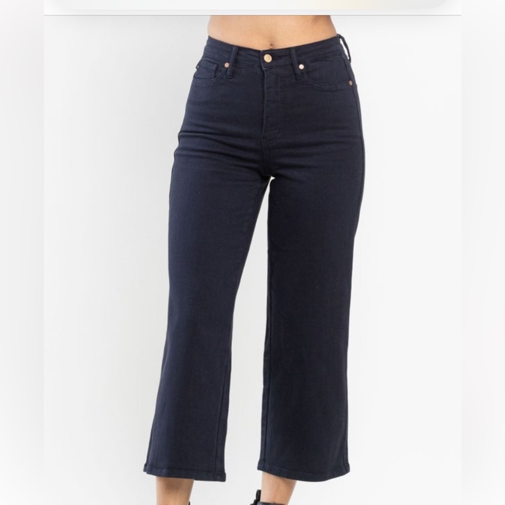 Judy Blue hi waist navy tummy control wide leg cropped denim pants denim